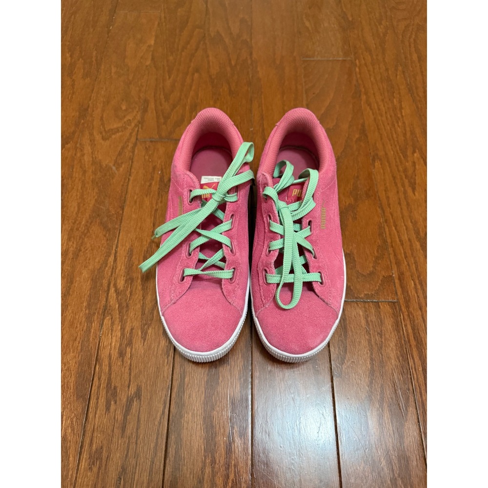 Puma Vikky Stacked Pink Suede Platform Sneakers Womens 7 Mint Green‎ Laces